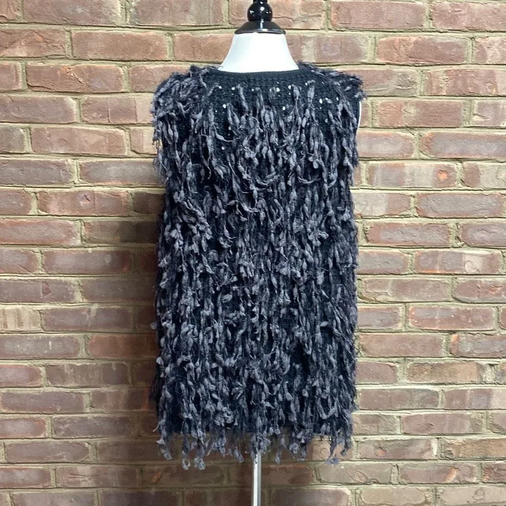 Loveriche Black & Gray Shag Sweater Vest Size Medium